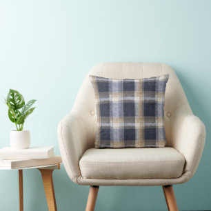 Cojín Decorativo Rayas de Cuadros Crema Azul