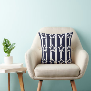 Cojín Decorativo Rayas de Estrellas Blancas Azul Marina 