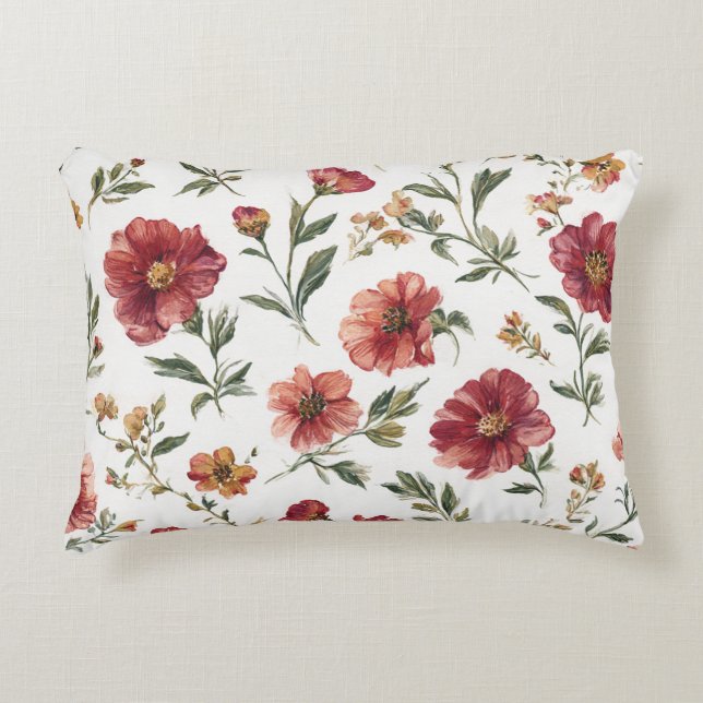 Cojín Decorativo Rayas de flores rojas (Anverso)