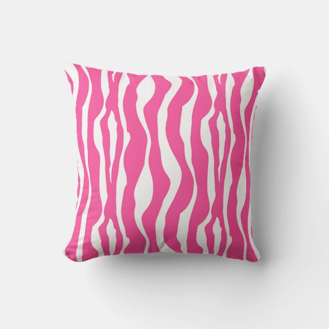 Cojín Decorativo Rayas de la cebra - rosado fucsia y blanco (Anverso)