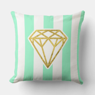 Cojín Decorativo Rayas de menta con diamante de Relieve metalizado 