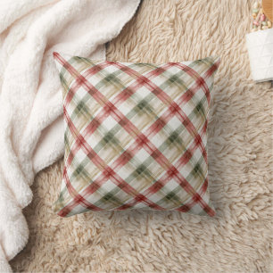 Cojín Decorativo Rayas de Navidad de color rojo verde y crema