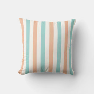 Cojín Decorativo Rayas de Pastel de Melocotón, Aqua y Blanco