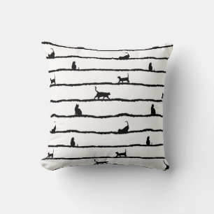 Cojín Decorativo Rayas de silueta de gato Patrón dibujado a mano ab