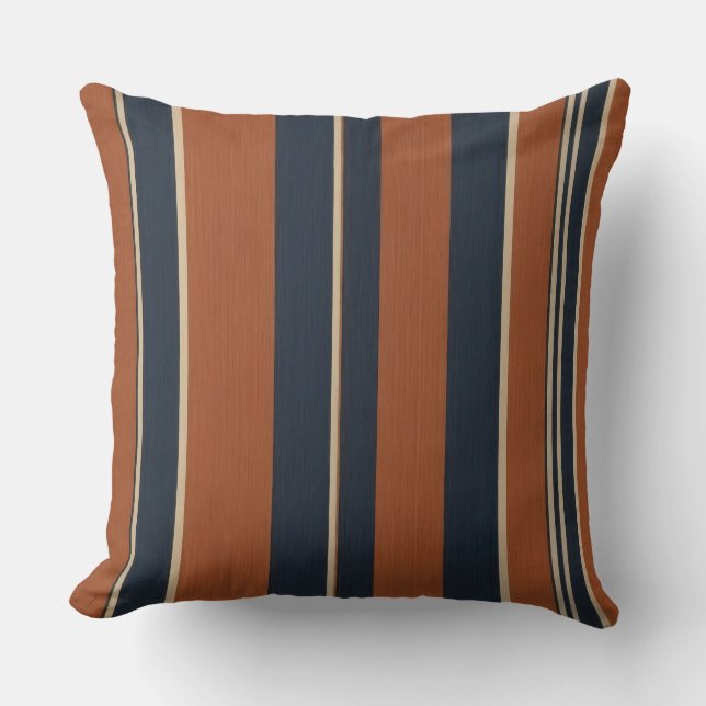 Cojín Decorativo rayas de textura azules y naranjas (Anverso)