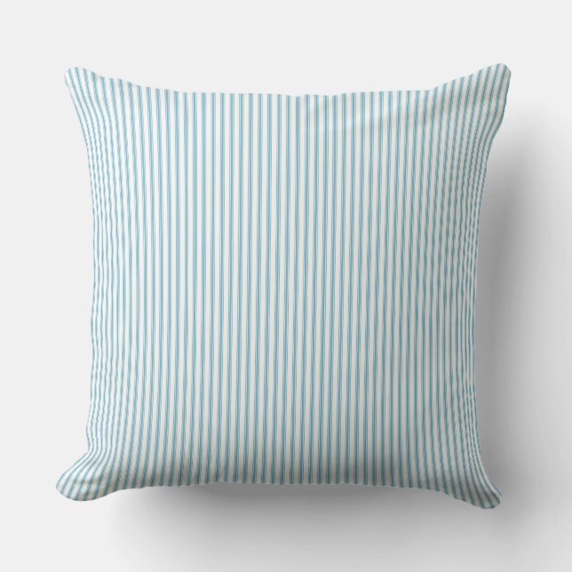 Cojín Decorativo Rayas de ticking azul claro  (Anverso)