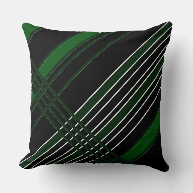Cojín Decorativo Rayas diagonales en negro y verde (Anverso)