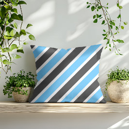 Cojín Decorativo Rayas diagonales grises azul cielo modernas