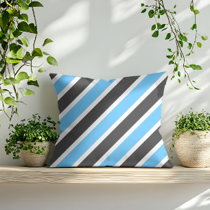 Cojín Decorativo Rayas diagonales grises azul cielo modernas