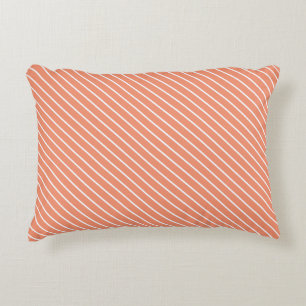 Cojín Decorativo Rayas diagonales - naranja coral y blanco