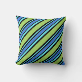 Cojín Decorativo Rayas diagonales turquesa, azul, neón verde negro