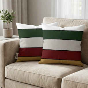 Cojín Decorativo Rayas doradas verdes rojas plateadas y blancas de