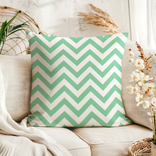 Cojín Decorativo Rayas en Zigzag Verde Menta y Blanco Modernas