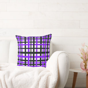 Cojín Decorativo Rayas entrelazadas Black White Purple