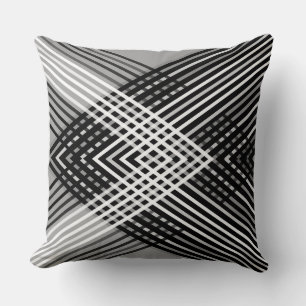 Cojín Decorativo Rayas entrelazadas en blanco y negro y gris sobre 