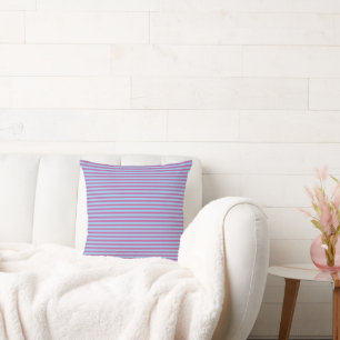 Cojín Decorativo Rayas finas vintage azul hielo y púrpura neón