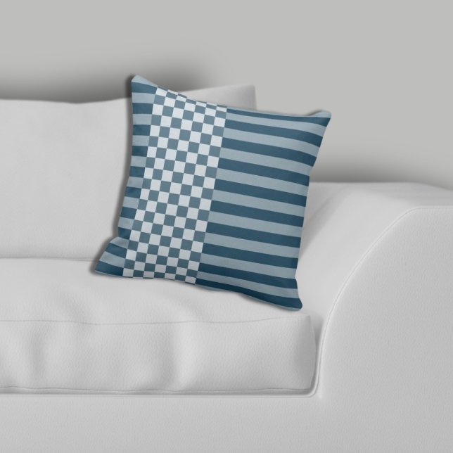 Cojín Decorativo Rayas geométricas modernas y amarillo comprobador (Modern Geometric Stripes & Checker Yellow Throw Pillow, Living Room)
