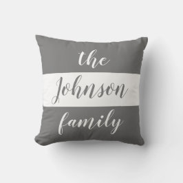 Cojín Decorativo Rayas grises y blancas personalizadas con apellido