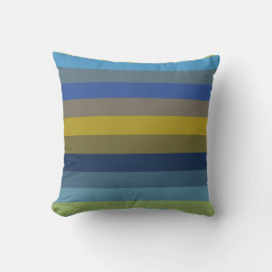 Cojín Decorativo Rayas horizontales azul cielo retro y mostaza