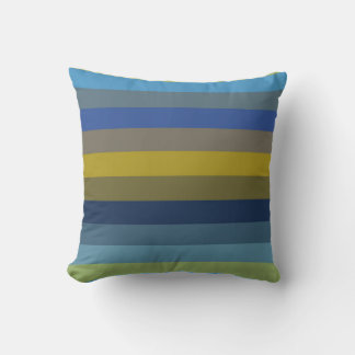 Cojín Decorativo Rayas horizontales azul cielo retro y mostaza 