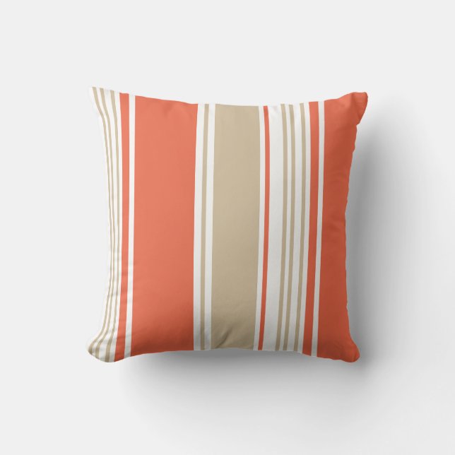 Cojín Decorativo Rayas modernas naranja y tan (Anverso)