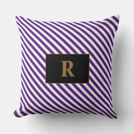 Cojín Decorativo Rayas moradas/blancas monogramadas