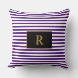 Cojín Decorativo Rayas moradas/blancas monogramadas