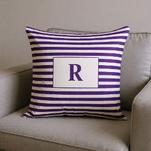 Cojín Decorativo Rayas moradas/blancas monogramadas