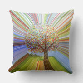 Cojín Decorativo Rayas Multicolores Arte de Árbol de Otoño
