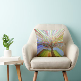 Cojín Decorativo Rayas Multicolores Arte de Árbol de Otoño