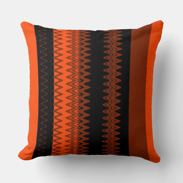 Cojín Decorativo Rayas Naranjas Negras Retro (Anverso)