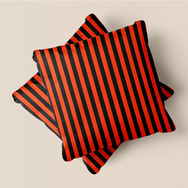 Cojín Decorativo Rayas Naranjas negras y oscuras (Black & Dark Orange Stripes Throw Pillow)
