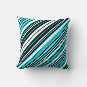 Cojín Decorativo Rayas negras blancas y aqua lindas