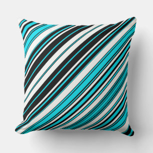 Cojín Decorativo Rayas negras blancas y aqua lindas