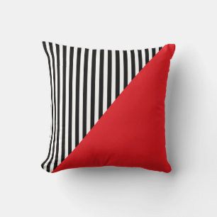 Cojín Decorativo Rayas negras y blancas y patrón diagonal rojo