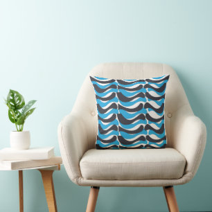 Cojín Decorativo Rayas onduladas gris azul