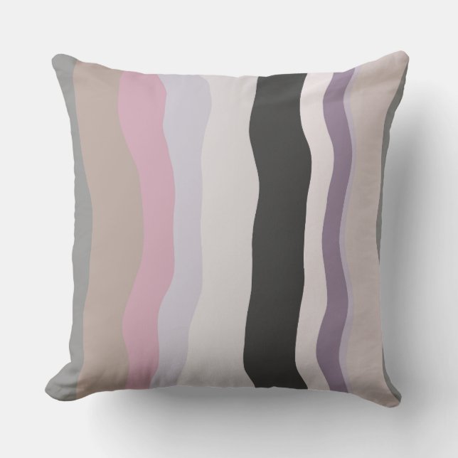 Cojín Decorativo Rayas onduladas rosadas y púrpuras (Anverso)