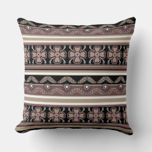Cojín Decorativo Rayas ornamentas marrón mexicanas