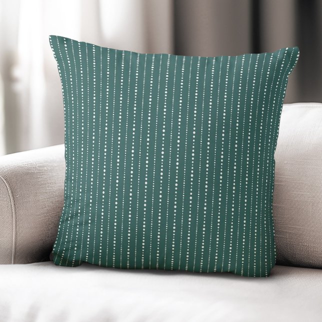 Cojín Decorativo Rayas puntoteadas de pino blanco verde (Cute dot stripes white pine green throw pillow)