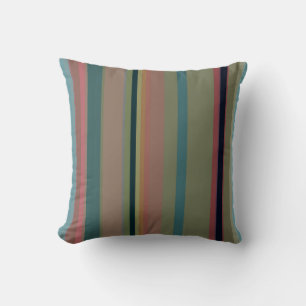 Cojín Decorativo Rayas Retro Arcoíris en Coral, Verde Azul y Mostaz
