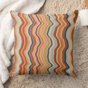 Cojín Decorativo Rayas retro olas 70 boho color naranja azul 