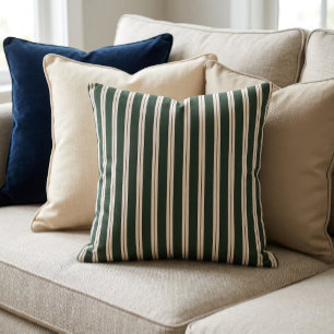 Cojín Decorativo Rayas Retro - Verde Oscuro, Beige y Rojo Oscuro