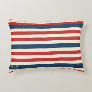 Cojín Decorativo Rayas rojas blancas y azules patrióticas vintage