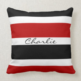 Cojín Decorativo Rayas rojas, negras, y blancas personalizadas