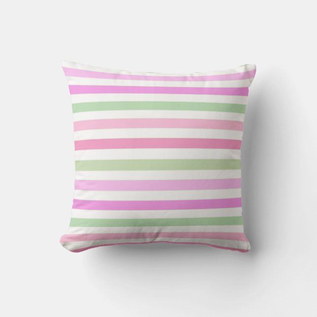 Cojín Decorativo Rayas, rosa, verde (Anverso)