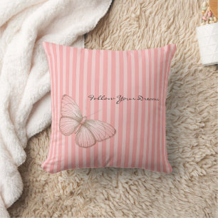 Cojín Decorativo Rayas rosadas con mariposa