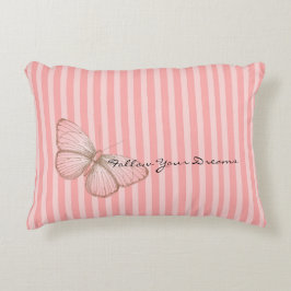 Cojín Decorativo Rayas rosadas con mariposa
