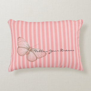 Cojín Decorativo Rayas rosadas con mariposa