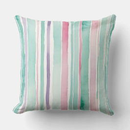 Cojín Decorativo Rayas rosadas verdes púrpuras y blancas