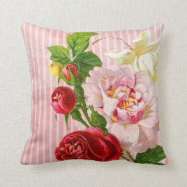 Cojín Decorativo Rayas rosadas y rosas vibrantes